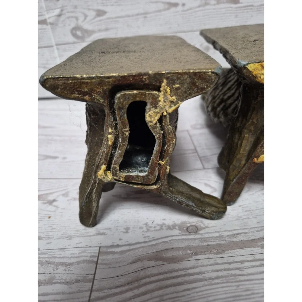 Set Of 2 Book Ends Brass Stamped HAMPTON VA. On Back Heavy Weight Owls